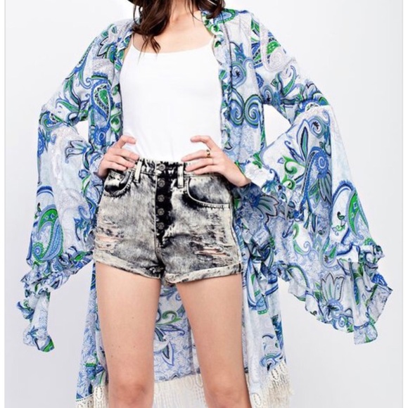 ☀️BLUE PAISLEY BOHO FLARE SLEEVES CARDIGAN - Picture 4 of 8